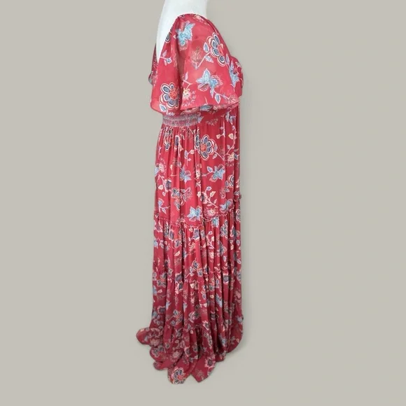 Sachin + Babi The‎ Kara Red floral Ruched Tiered Maxi Dress - Picture 4 of 14
